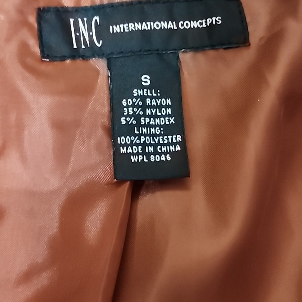INC Jacket Blazer Small Brown Camel Ruffle Ruched Sleeve Button Lined Casual - Picture 2 of 7
